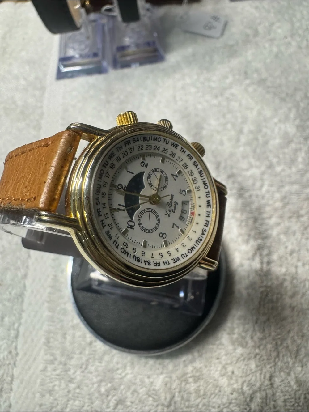 Women's Gold-Tone Moonphase Watch with Brown Leather Strap